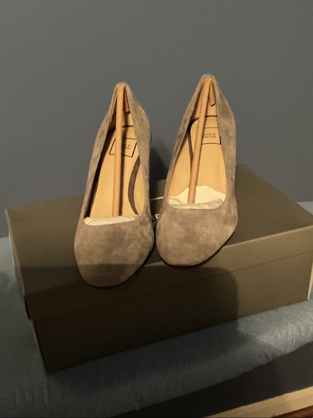 Lord & Taylor Grey Suede Pointed Toe Pumps